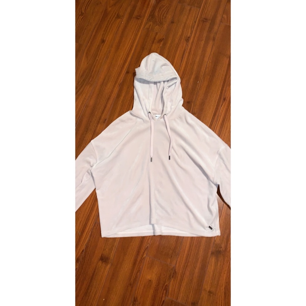 Light pink velvet cropped hoodie